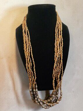 Teng Yue Gold & Gray Multi-Strand Beaded Necklace